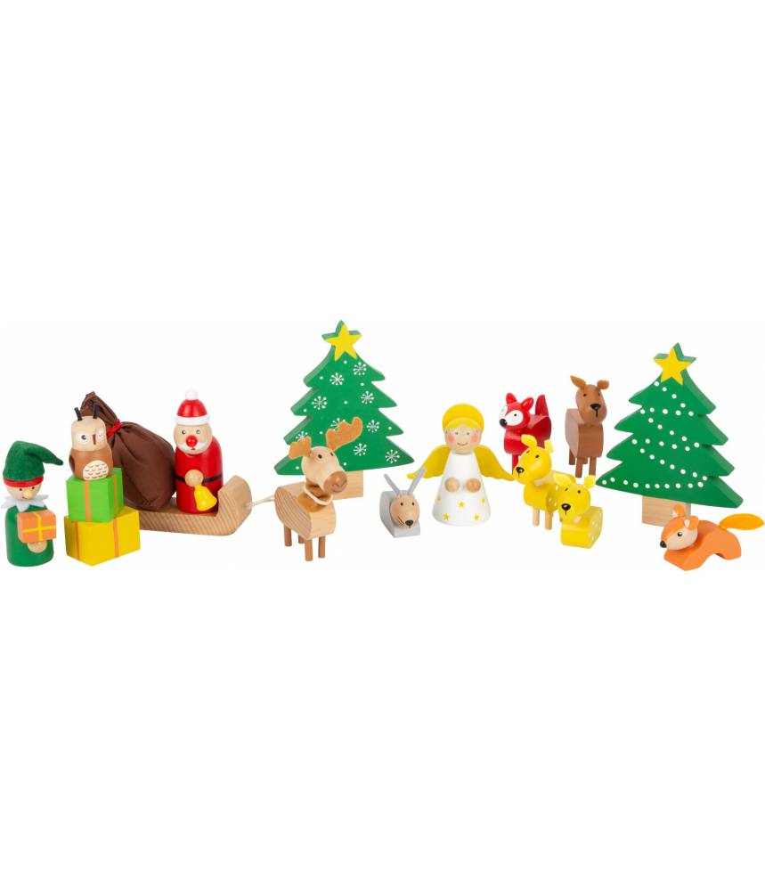 Mon Noël en bois, crèche des animaux de la forêt, figurines en bois