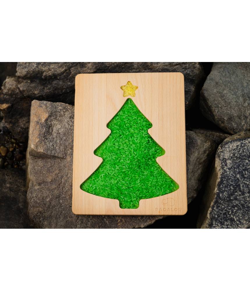 Sapin avec étoile de noël, Plateau bac sensoriel en bois Pagalou