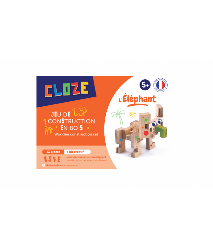 KIT CRÉATIF ÉLÉPHANT - CLOZE - JEU DE CONSTRUCTION EN BOIS