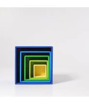 5 cubes en bois ton bleu vert Moyen modèle - Grimm's