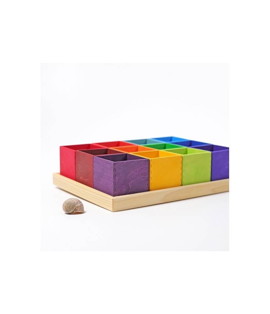 12 cubes en bois arc-en-ciel boite de tri pour perles - Grimm's