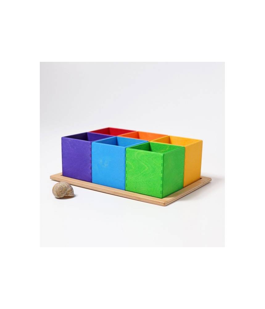 6 cubes en bois arc-en-ciel boite de tri pour perles - Grimm's