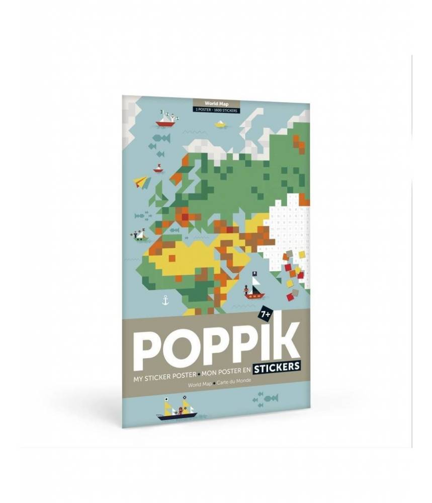 Map monde, carte du monde en pixel art , planisphère - Poppik Sticker Discovery