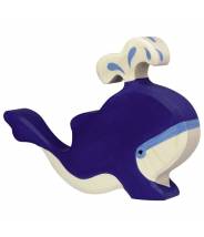 Baleine bleue avec eau- figurine en bois HOLZTIGER