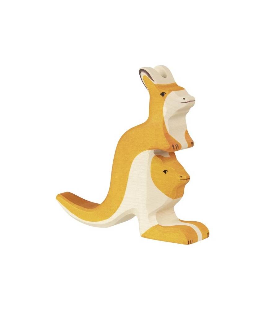 Kangourou avec petit - figurine en bois HOLZTIGER